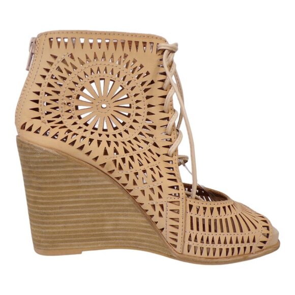 Jeffrey Campbell Rodillo Wedge Sandals Size 9 Tan Leather Lace Up #1257 - Picture 1 of 10
